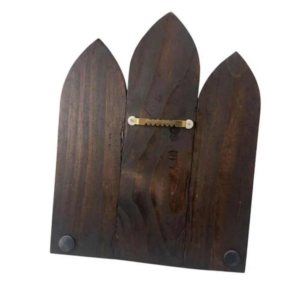 Handmade Gothic Cathedral Arch Wood Wall Shelf 3 Hooks Dark Walnut Witchy Altar
